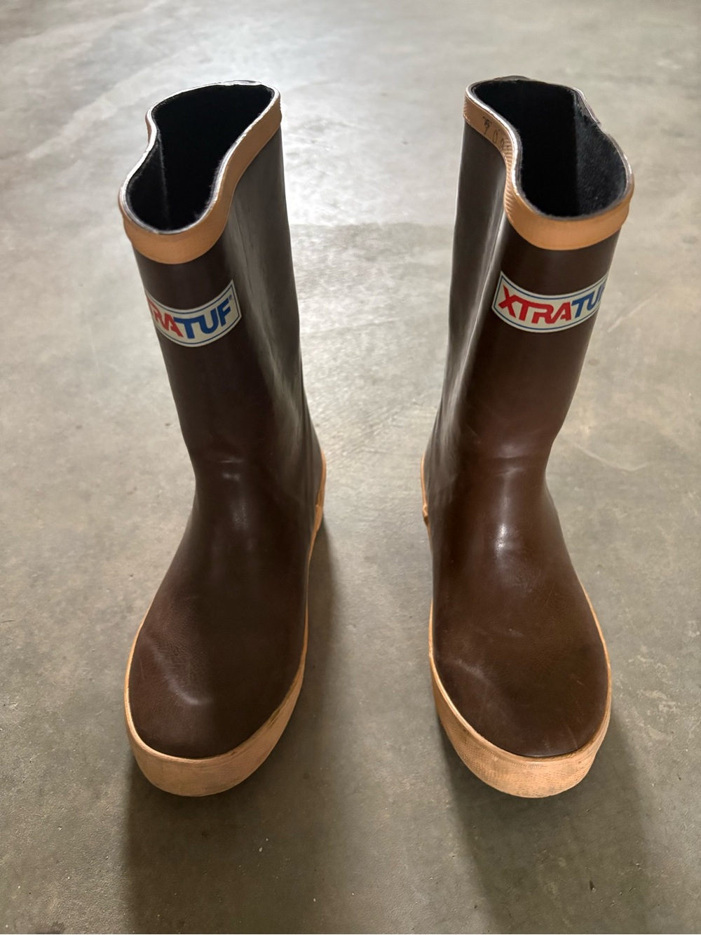 XTRATUF Brown Rubber Deck Boots with Tan Trim